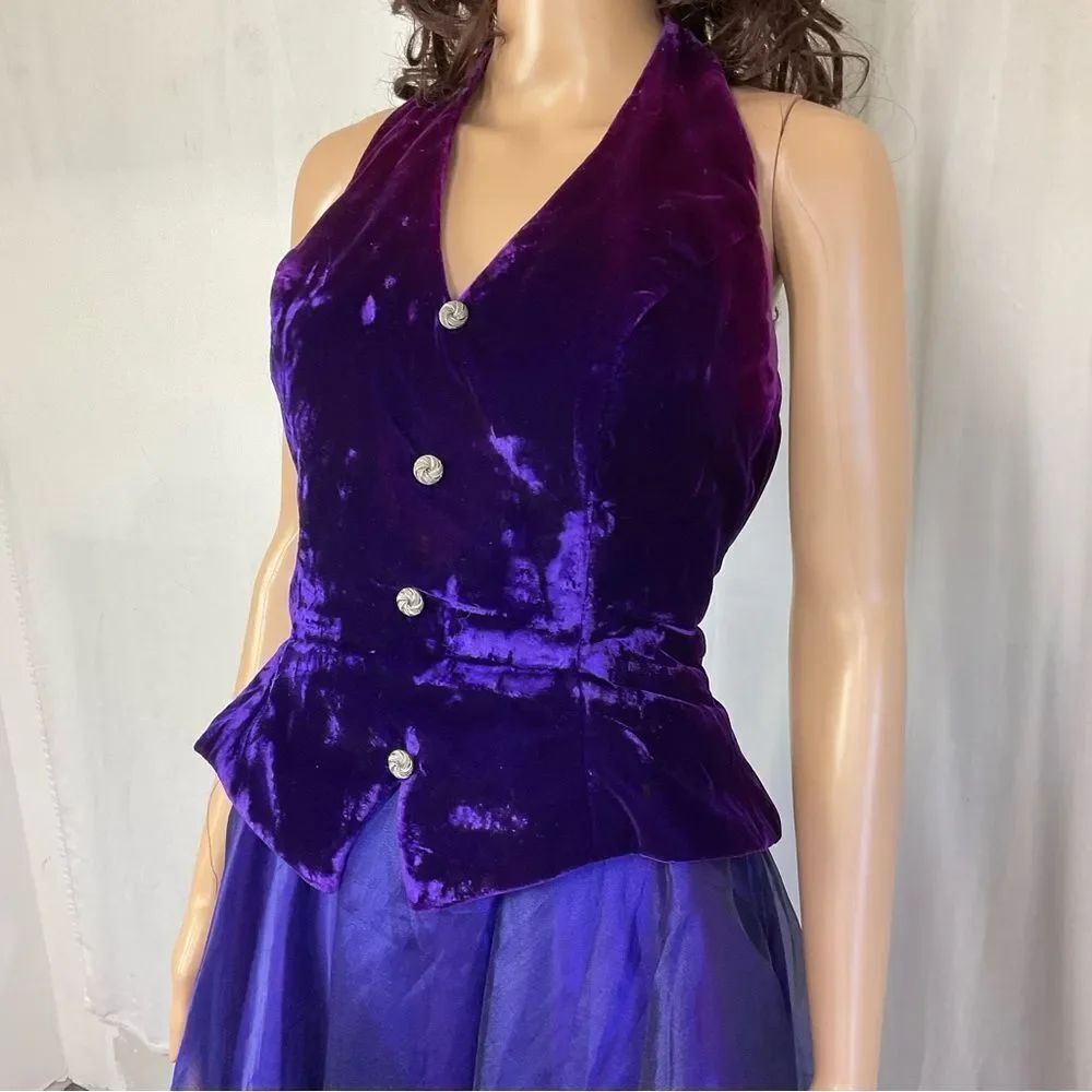 Dave & Johnny Vintage Purple Velvet & Tulle Formal Ball Gown Prom Dress S - Picture 3 of 13